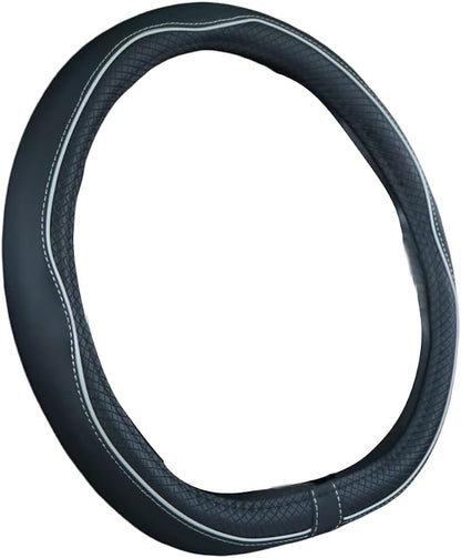 Mayco Bell Flat Bottom Steering Wheel Cover Anti-Slip,Safety,Soft,Breathable,Durable,Full Surround,Comfortable Grip Microfiber Leather (D Shape, Black Gray)