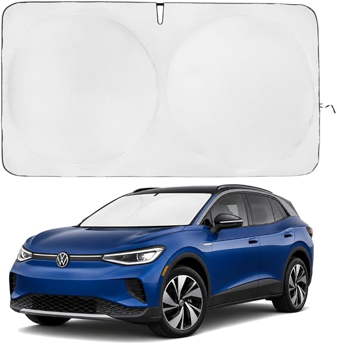 Windshield Sun Shade | Compatible for Volkswagen ID.4 2021-2026 | Certified 99.87% UVB & 99.02% UVA Car Sun Shade. Award Winning Sunshade - Patented Technology | Car Shades by Kinder Fluff