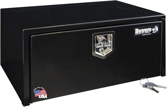 Buyers Products 1703303 Black Steel Underbody Truck Tool Box – 14 x 16 x 30 Inch - Truck Bed & Underbelly RV Storage Box, Locking T-Latch, Weather-Resistant, Heavy-Duty Flatbed Job Box, Made in USA