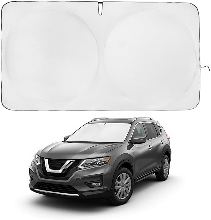 Windshield Sun Shade | Compatible for Nissan Rogue (2014-2020) | Certified 99.87% UVB & 99.02% UVA Car Sun Shade. Award Winning Sunshade - Patented Technology | Car Shades by Kinder Fluff