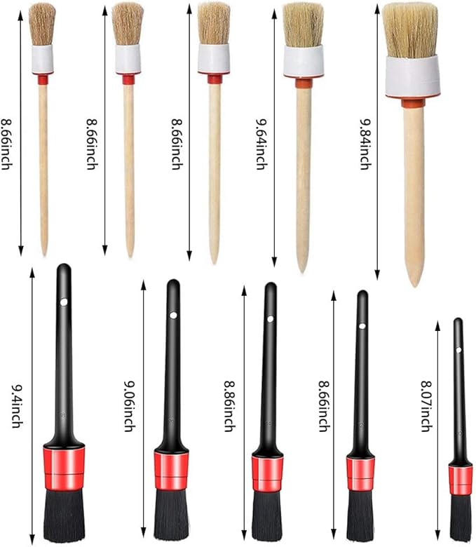 10PCS DUALSHINE Car Auto Detailing Brush Set, Auto Detailing Brushes Cleaner Car Detailing Brushes Exterior, Car Interior Brush for Detailing Cars Automotive Interior, Wheels, Exterior, Leather