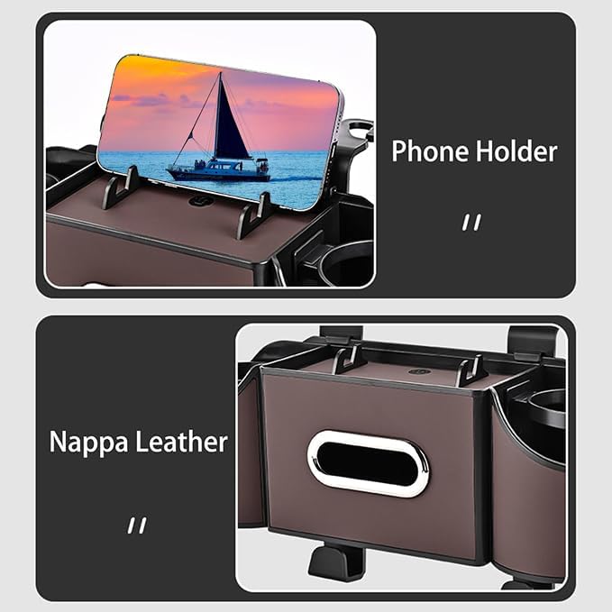 Back Seat Car Organizer,4 in 1 Multifunctional Car Back Seat Storage Box with Drink Cup Holder Tissue Box, for Hold Phone,Snacks, Drinks, Handbag