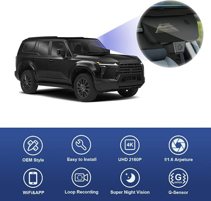Fitcamx 4K Dash Cam Suitable for Lexus GX550 2024-2026 Premium Luxury Overtail (3rd Gen/J250), Integrated OEM Look, 2160P UHD Video, WiFi & APP, Loop Recording, G-Sensor, Plug & Play, 64GB Card