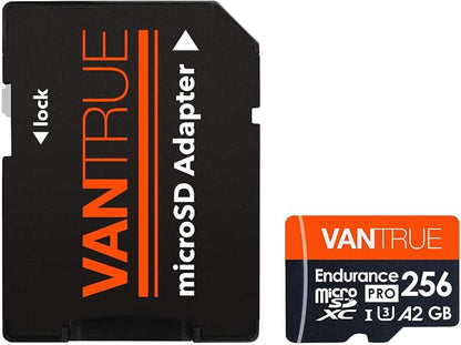 Vantrue 256GB microSDXC UHS-I U3 4K UHD Video High Speed Transfer Monitoring SD Card with Adapter for Dash Cams, Body Cams, Action Camera, Surveillance & Security Cams