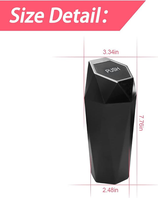2PCS Car Trash Can with Lid, Mini Portable Auto Garbage Can, Small Leakproof Diamond Design Trash Dustbin, Waterproof Vehicle Rubbish Bins for Automotive Car, Home, Office, Kitchen, Bedroom (Black,2)