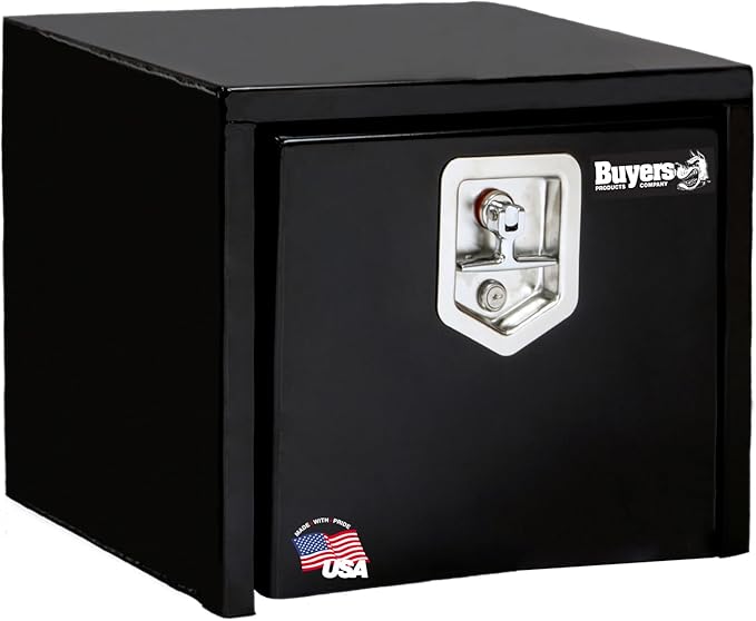 Buyers Products 1703349 Black Steel Underbody Truck Tool Box – 14 x 12 x 18 Inch - Truck Bed & Underbelly RV Storage Box, Locking T-Latch, Weather-Resistant, Heavy-Duty Flatbed Job Box, Made in USA
