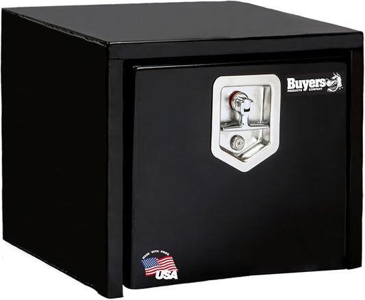 Buyers Products 1703349 Black Steel Underbody Truck Tool Box – 14 x 12 x 18 Inch - Truck Bed & Underbelly RV Storage Box, Locking T-Latch, Weather-Resistant, Heavy-Duty Flatbed Job Box, Made in USA