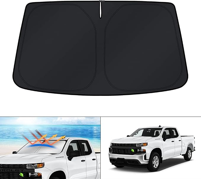 KUST Windshield Sun Shade for 2019-2025 2026 Chevrolet/Chevy Silverado 1500 Accessories, Regular Cab, Crew Cab, Double Cab 2Dr 4Dr Custom Fit Window Shade Sun Visor Foldable Blocks UV Rays