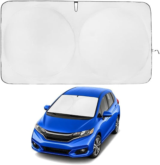 Windshield Sun Shade | Compatible for Honda FIt (2015-2020) | Certified 99.87% UVB & 99.02% UVA Car Sun Shade. Award Winning Sunshade - Patented Technology | Car Shades by Kinder Fluff
