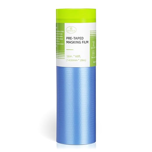 Tangibay Pre-Taped Masking Film for Painting - 56" x 66' Painters Plastic Sheeting for House & Automotive Paint, Tape and Drape for Covering Cars, Walls, Windows and Furniture Protection (1 Roll)