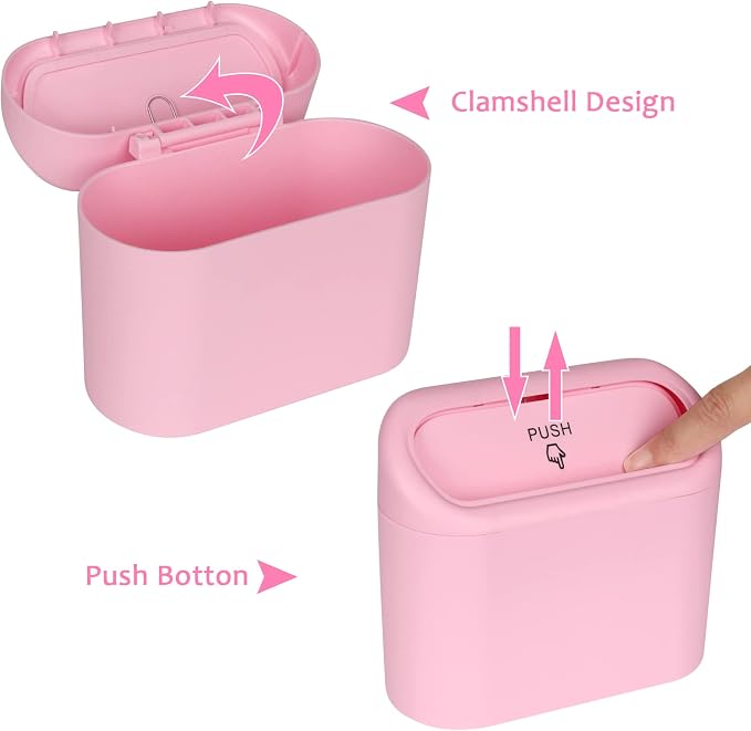 Accmor Car Trash Can with Lid, 2 Pack Pink Mini Vehicle Trash Bin Dustbin Garbage Organizer Holder with Trash Bag, Small Hanging Leakproof Auto Storage Bag Container for Car SUV Home Office