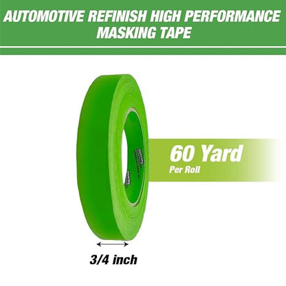 LAUCO DINOGREN High Performance Masking Tape for Car Paint, Heat & Water Resistant, Multi-Purpose Green (0.75 in 48 Rolls) 7765