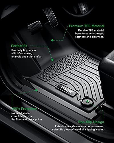 VIWIK Floor Mats for Dodge Ram 1500 2019-2024 Crew Cab with Under-seat Storage Box (NOT for Classic), Car Mats All Weather Custom Floor Liners Front & 2nd Row, Automotive Floor Mats TPE Black