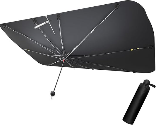 Car Windshield Sun Shade - Universal 55"x31" Front Window Sunshield with Heat-Blocking Titanium Coating, Compact Umbrella Design, for Sedan, SUV, Truck