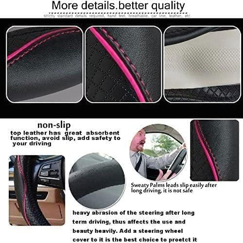 ESEWALAS Universal Car Steering Wheel Cover,Anti-Slip Leather Steering Wheel Cover,Sports Style Steering Wheel Protector,Car Interior Accessories Steering Wheel (Black with Pink)