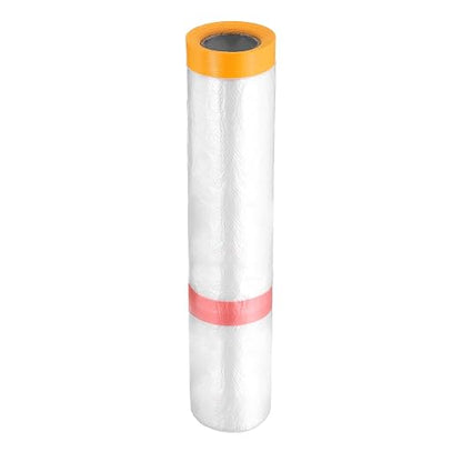 HARFINGTON Pre-Taped Masking Film 78.7" x32.8ft Double Adhesive Tape and Drape Painters Plastic Drop Cloth Film with Tape Plastic Sheeting for Automotive Painting Covering