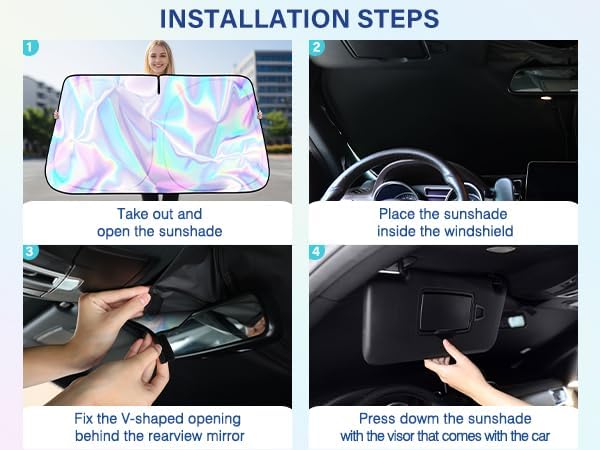 Iridescent Sun Shade for Car Windshield, Foldable Windshield Sun Shade, Universal Car Sun Shade Windshield, Upgrade Cover Sunshade Enhanced UV Rays Reflective Sun Visor Shade Keeps Vehicle Cool