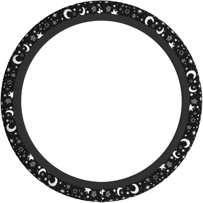 Black and White Star Moon Steering Wheel Covers Non Slip Neoprene Steering Wheel Protector Cover Universal 15 Inch for Men Women Car Truck