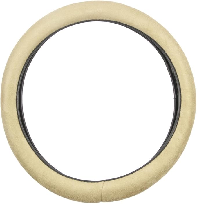BDK Ergonomic Leather Grip Steering Wheel Cover - Soft Plush Memory Foam Grip for Standard Size Wheels 14.5-15 inch Beige