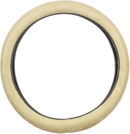 BDK Ergonomic Leather Grip Steering Wheel Cover - Soft Plush Memory Foam Grip for Standard Size Wheels 14.5-15 inch Beige