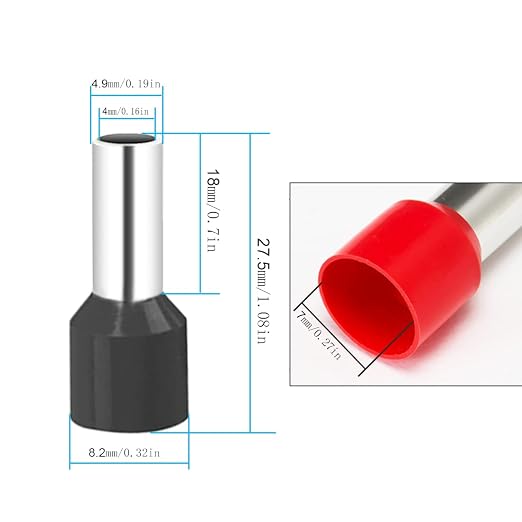 8 Gauge Wire Ferrule Connectors, for 8 Awg Automotive Power/Ground, Battery Cable, Car Audio, RV, Amp, CCA, 8ga Automotive Wire, Amp Kit, Battery Cables, Wiring Kit, (Red + Black Box of 150)