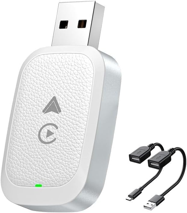 Wireless CarPlay Adapter 2-in-1 for Jeep Gladiator 2020 2021 2022 2023 2024 2025 2026, USB Design Plug and Play Bluetooth Fast Connection Car Accessories,B-White