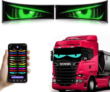 2Pcs LED Eyes for Truck Windshield | Devil Eyes Light for Cars | Flexible Scrolling Programmable LED Signs | Can Edit Text/Graffiti/Animations