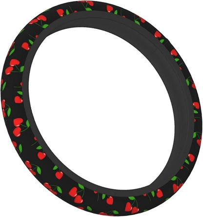 Red Hearts Cherry Steering Wheel Covers Non Slip Neoprene Steering Wheel Protector Universal 15 inch for Men Women Car Trucks