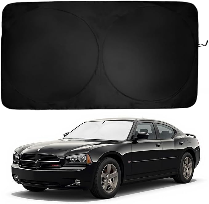 Windshield Sun Shade | Compatible for Dodge Charger (2006-2010) | Certified 99.87% UVB & 99.02% UVA Car Sun Shade. Award Winning Sunshade - Patented Technology | Car Shades by Kinder Fluff