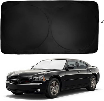 Windshield Sun Shade | Compatible for Dodge Charger (2006-2010) | Certified 99.87% UVB & 99.02% UVA Car Sun Shade. Award Winning Sunshade - Patented Technology | Car Shades by Kinder Fluff