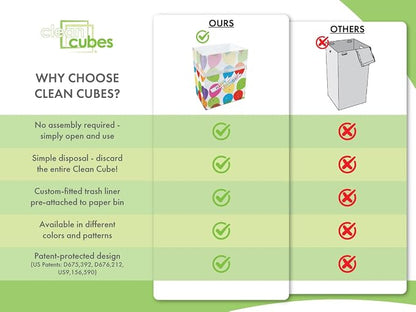 Clean Cubes 13 Gallon Disposable Pop-Up Trash Cans (6-Pack) with Fitted Bags – Foldable Garbage & Recycling Bins for Parties, Events & Kitchen (Birthday, 17" H x 13.5" W x 10" D)