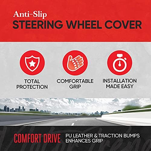 Motor Trend FlexGrip Gray Steering Wheel Cover for Cars – Standard 15 inch Car Steering Wheel Cover, Gray and Black Steering Wheel Protector for Auto Truck Van SUV