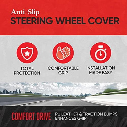 Motor Trend FlexGrip Gray Steering Wheel Cover for Cars – Standard 15 inch Car Steering Wheel Cover, Gray and Black Steering Wheel Protector for Auto Truck Van SUV