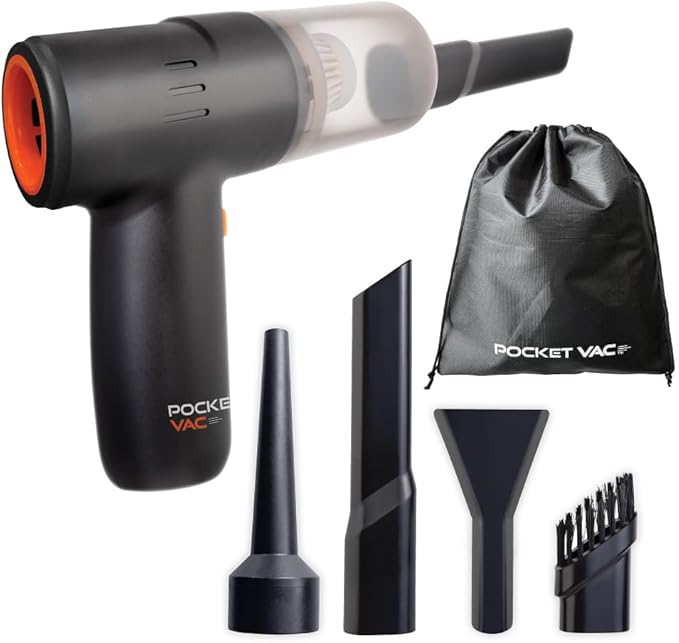 Pocket Vac 2-in-1 Cordless Handheld Vacuum and Blower – Rechargeable, Compact, Portable Mini Vacuum Cleaner for Car, Home, Kitchen, Pet Hair and Crumbs – with Reusable HEPA Filter – Great Gift Idea