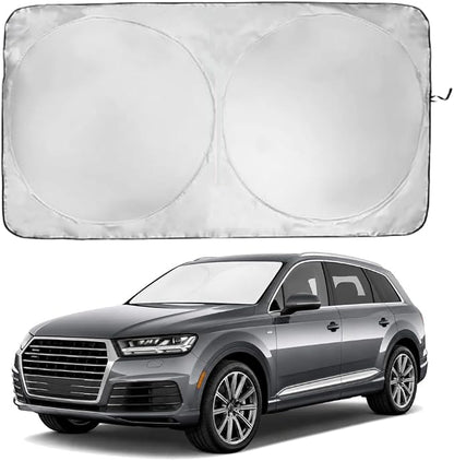 Windshield Sun Shade | Compatible for Audi Q7 2016-Present | Certified 99.87% UVB & 99.02% UVA Car Sun Shade. Award Winning Sunshade - Patented Technology | Car Shades by Kinder Fluff