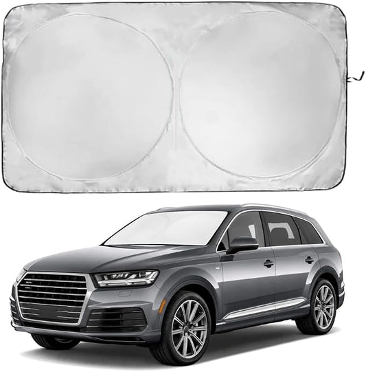 Windshield Sun Shade | Compatible for Audi Q7 2016-Present | Certified 99.87% UVB & 99.02% UVA Car Sun Shade. Award Winning Sunshade - Patented Technology | Car Shades by Kinder Fluff