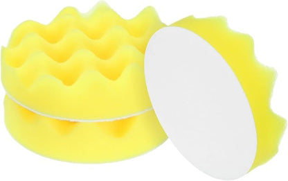 HARFINGTON 3pcs Buffing Sponge Pads 4" Polishing Wheel Waffle Finishing Grip Pad Car Buffer Polisher with Hook and Loop Back for Car Detailing Polishing Waxing, Yellow