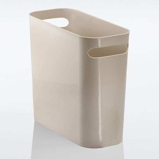 mDesign Plastic Small Trash Can, 1.5 Gallon/5.7-Liter Wastebasket, Narrow Garbage Bin with Handles for Bathroom, Laundry, Home Office - Taupe