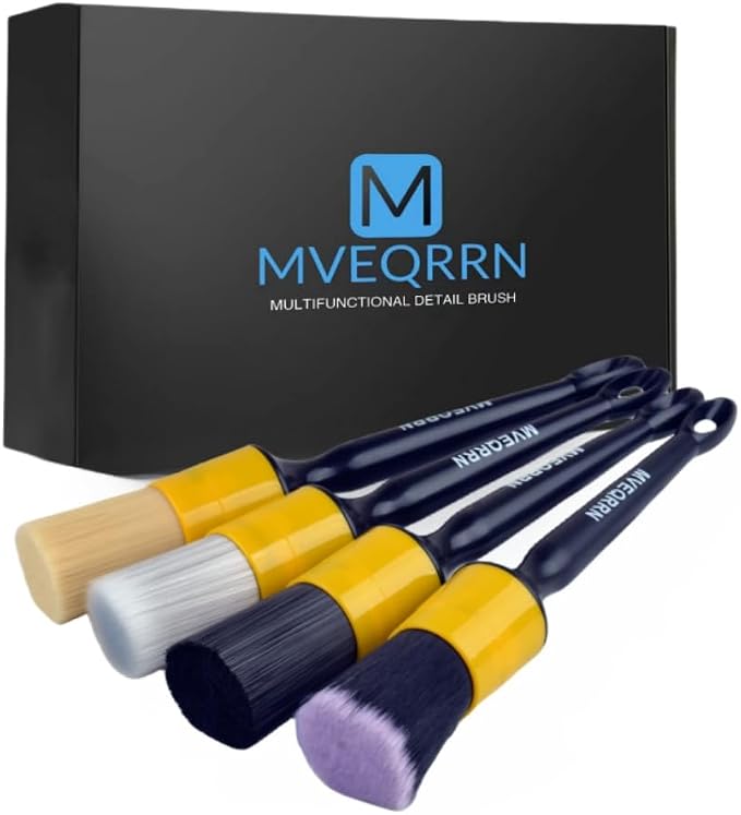 MVEQRRN 4pcs Car Detailing Brush Set,Boars Hair Car Detailing Brushes,Ultra Soft No Scratch Car Interior Detailing Brush for Leather Seat,Car Detailing for Interior Exterior.