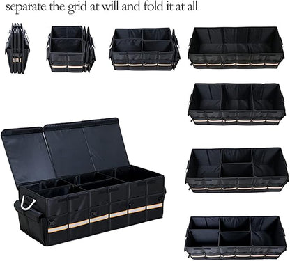 Tianle Car Trunk Organizer - Collapsible Trunk Organizer & Lid Foldable Cover Aluminium Alloy Handle Reflective Strip for Auto, SUV, Truck, Minivan (XL Black)
