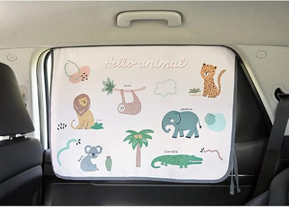 Magnetic Car Sun Shade Curtain for Side Window – Sun Blocker and UV Protector for Baby, Kids, and Pets – Universal Fit with Built-in Magnets for Steel-Framed Door (Animal Friends)
