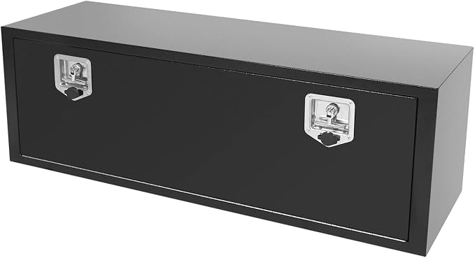 48"X14"X16" Underbody Truck Box Black Heavy Duty Steel Trailer Box Pick Up Truck Tool Box Storage Organizer w/Lock & eys