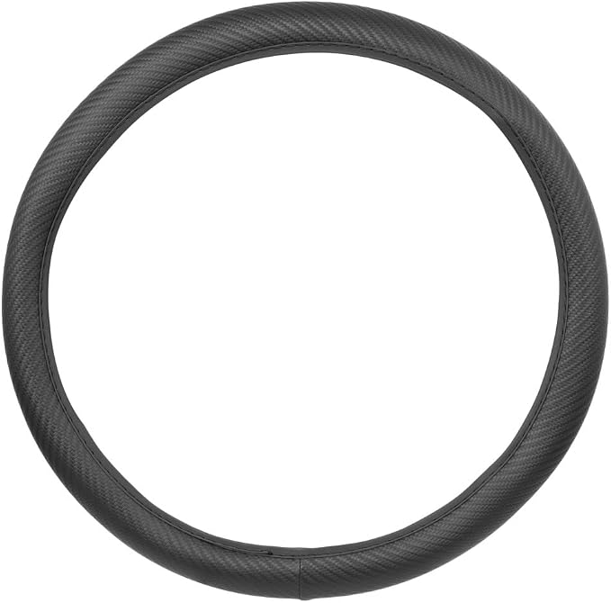 BDK UltraSport Series Steering Wheel Cover-Synthetic Leather Perforated Design & Stitching, All Black Carbon Fiber