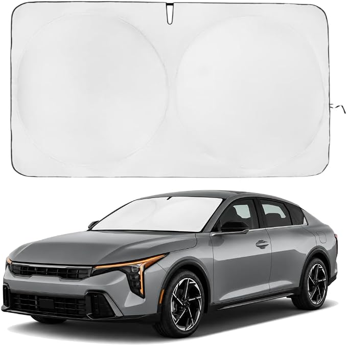 Windshield Sun Shade | Compatible for Kia K4 2025-Present | Certified 99.87% UVB & 99.02% UVA Car Sun Shade. Award Winning Sunshade - Patented Technology | Car Shades by Kinder Fluff