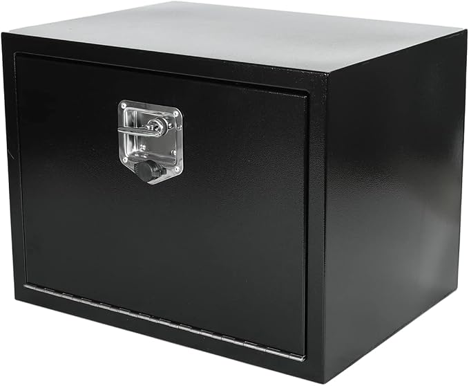 24"X18"X18" Underbody Truck Box Black Heavy Duty Steel Trailer TooolBox Pick Up Truck Tool Box Storage Organizer w/Lock & Keys