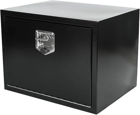 24"X18"X18" Underbody Truck Box Black Heavy Duty Steel Trailer TooolBox Pick Up Truck Tool Box Storage Organizer w/Lock & Keys