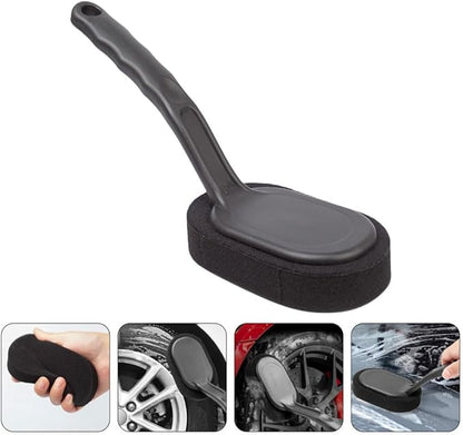 SHOWERORO Car Tire Brush Cleaning Kit with Handle and Sponge for Easy Cleaning and Applying Tire Shine, for Car Wheels and Detailing