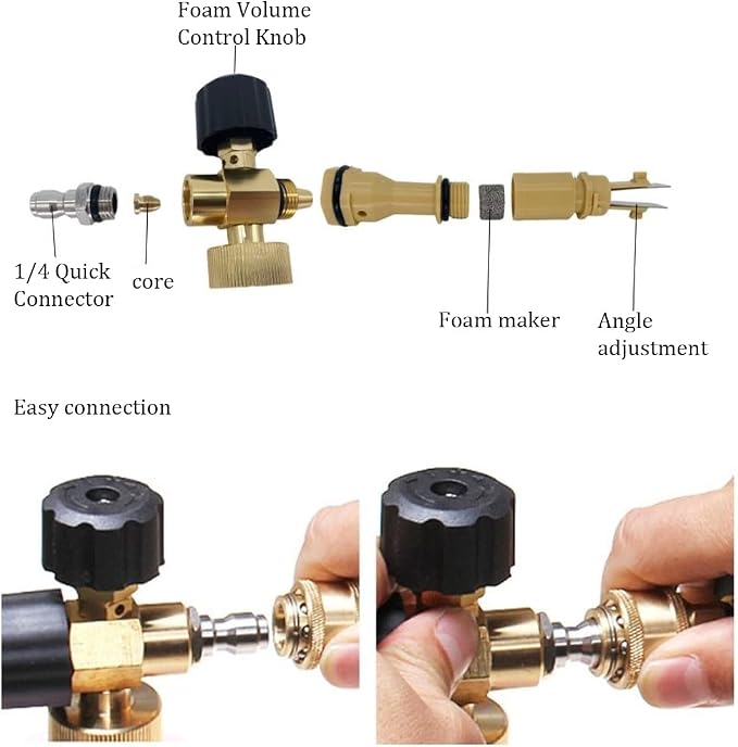 Foam Cannon, 1L Adjustable Snow Foam Lance with 1/4 Inch Quick Connector Power Washer Foam Cannon for Pressure Washer