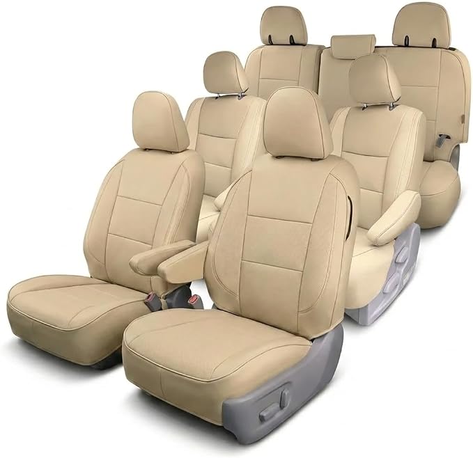 FH Group Custom Fit Car Seat Covers Specifically Made for 2011-2020 Toyota Sienna 7 Passenger, Car Seat Cover Full Set, Automotive Seat Covers in Solid Beige Faux Leather, Waterproof and Washable