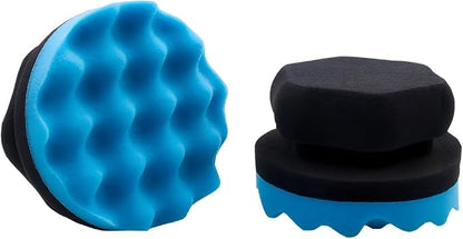 2PCS Car Tire Dressing Applicator Pads, Reusable Hex-Grip Vehicle Wheel Wax Buffing Dressing Sponge Pad, Automotive Tire Shine Detailing Foam Tool, Universal Fit (3.15Inch/Blue)